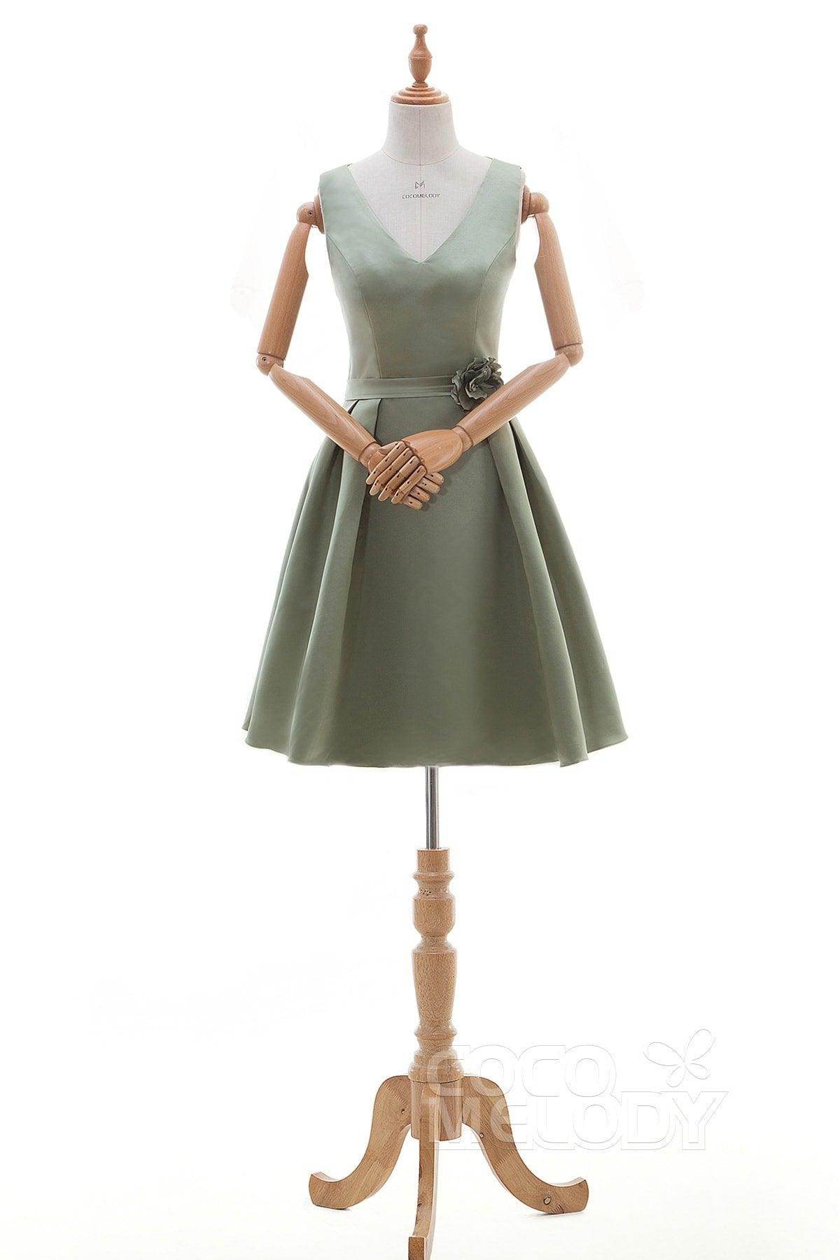 A-Line Knee Length Satin Bridesmaid Dresses PR3318 - COCOMELODY